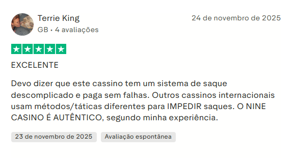 Avaliação de cliente Nine Casino